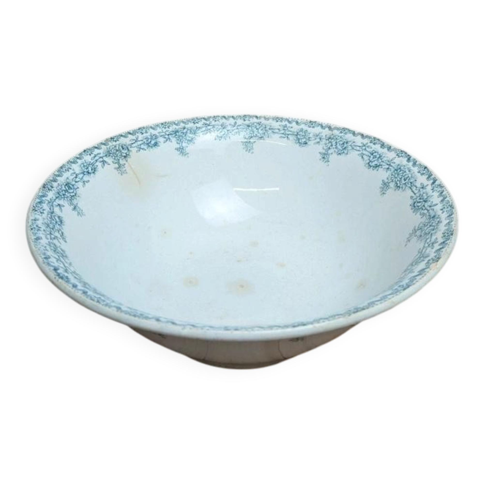 Antique large salad bowl from Saint-Amand, Argenton model in ironstone.