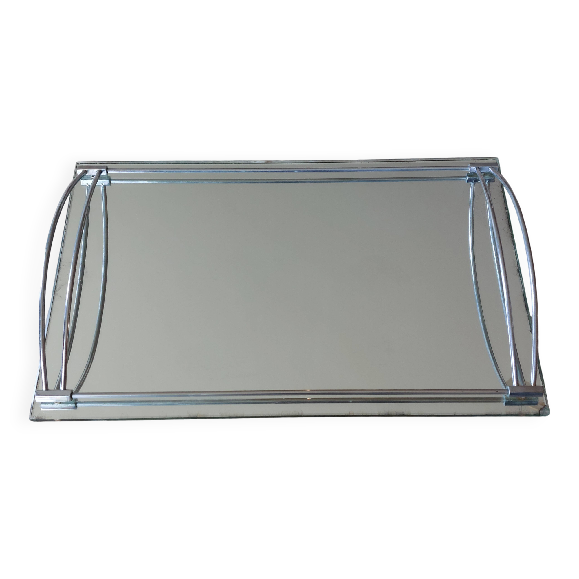 Plateau ancien miroir et chrome époque Art Déco 1930