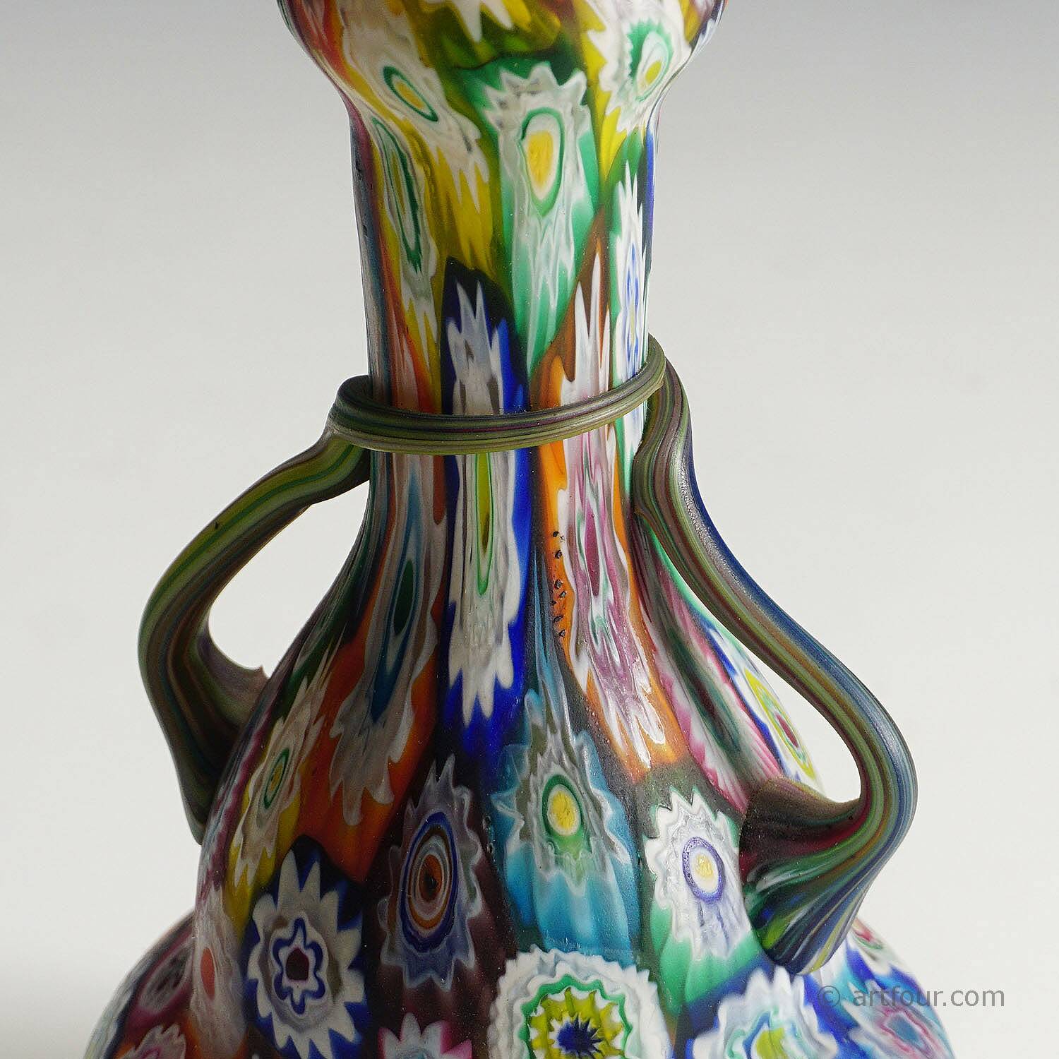 Multicoloured millefiori murrine vase by Fratelli Toso, Murano, early 20th century.