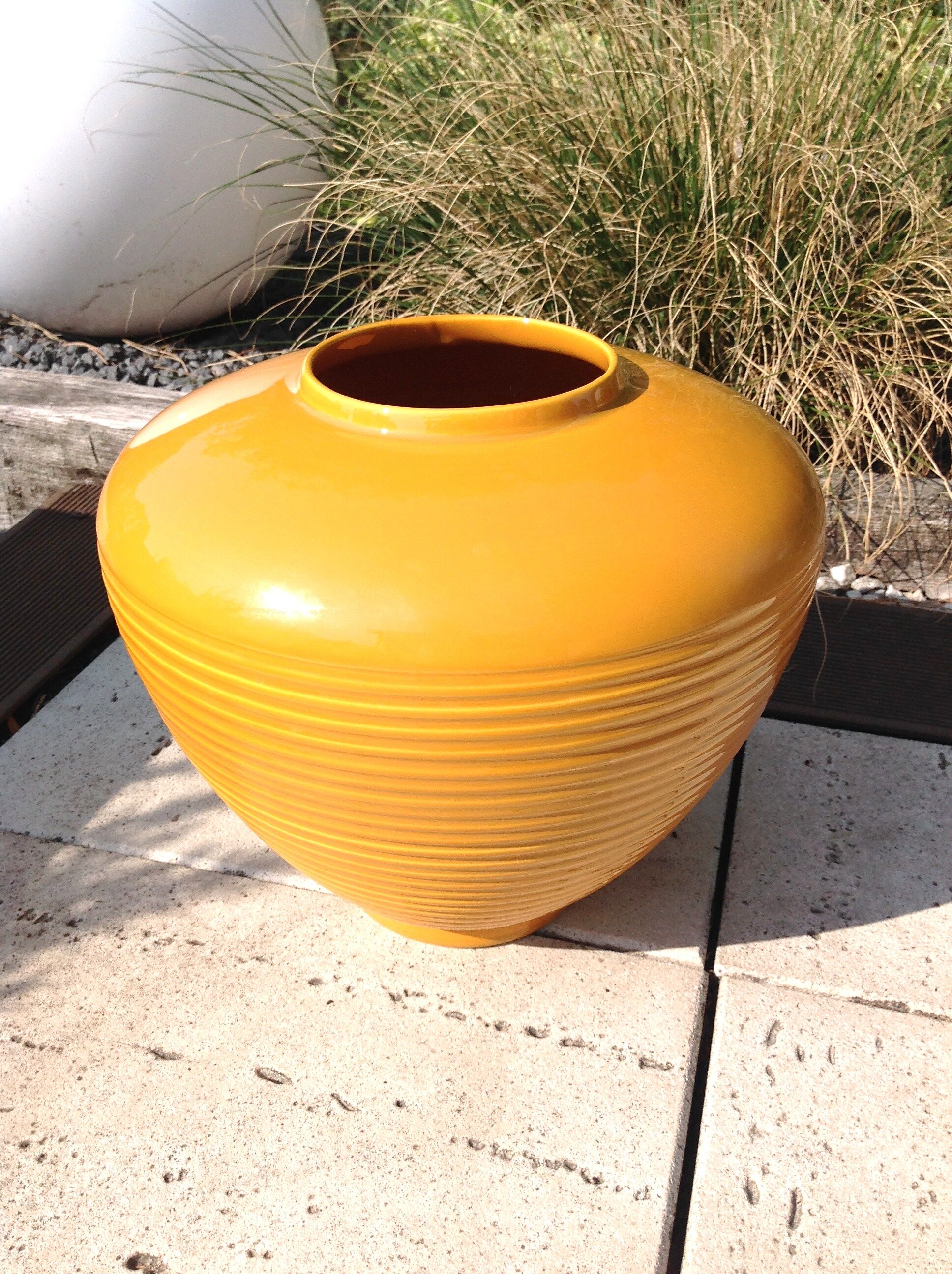 Mustard yellow vase of St Clement ceramics