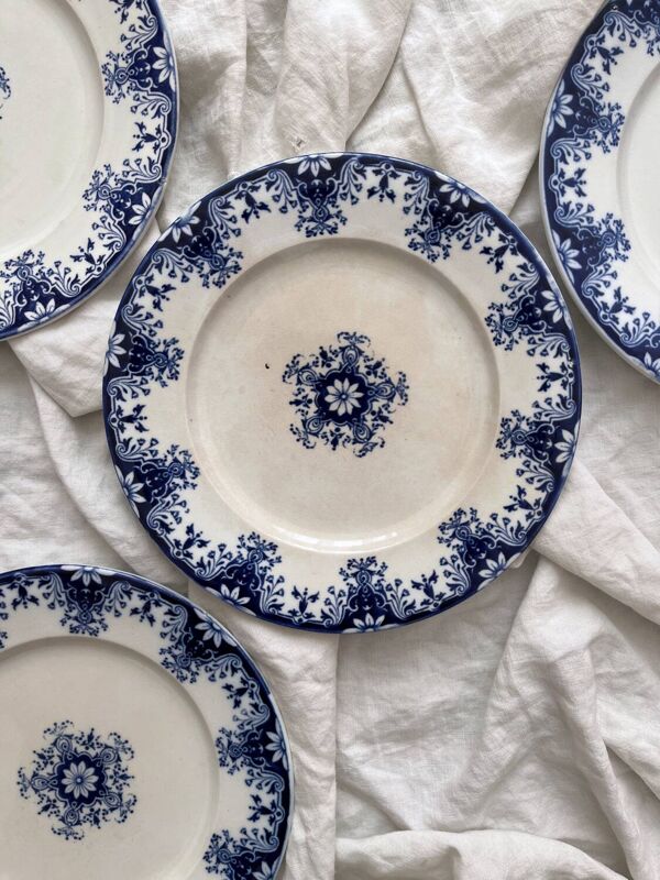 4 assiettes à dessert en terre de fer « Rouen » JVB Jules Vieillard Bordeaux