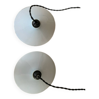 Pair of vintage white opaline pendant lights