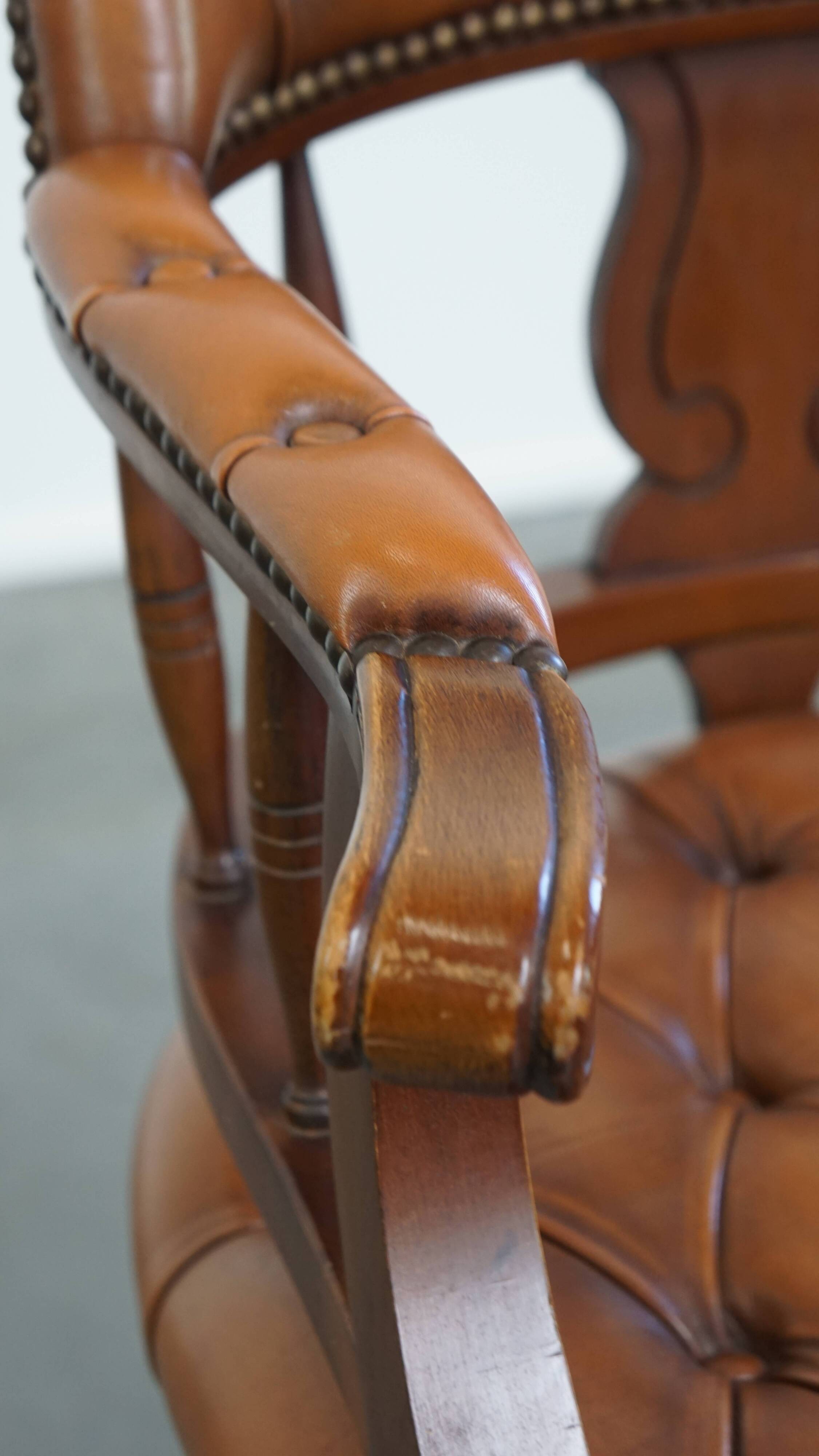 Leather and Wood Chesterfield Office Chair in English Style