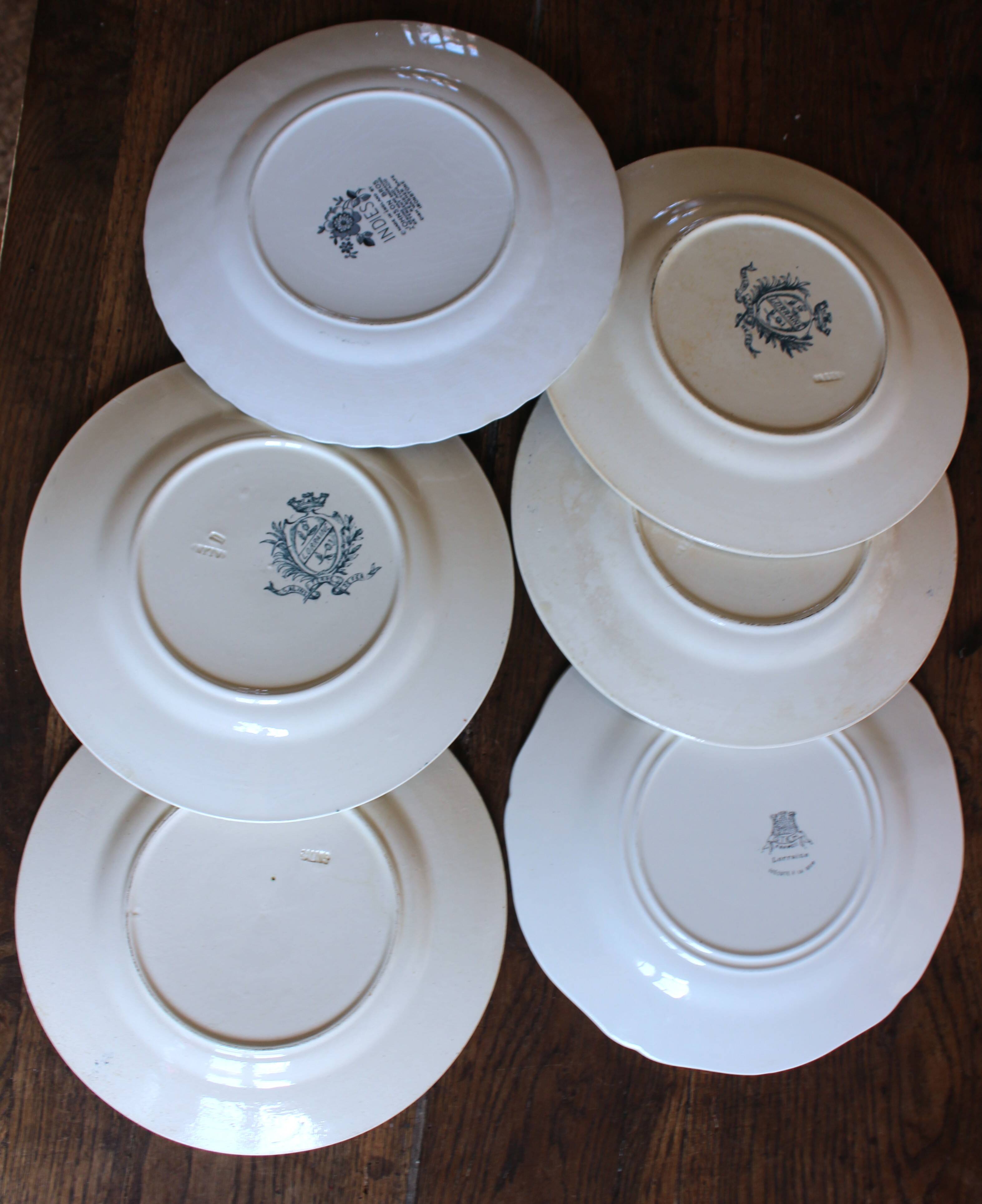 6 flat plates La Lorraine Salins Gien English Indies