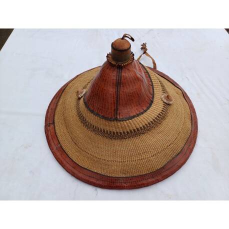 African hat from Nigeria, straw and leather