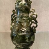 Covered pot richly carved stone jade type Far East China