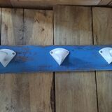 Coat rack wood paint blue patinated 3 hooks metal