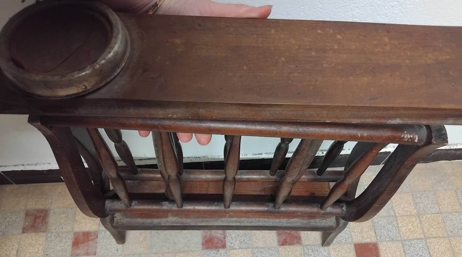 Old vintage wooden magazine rack