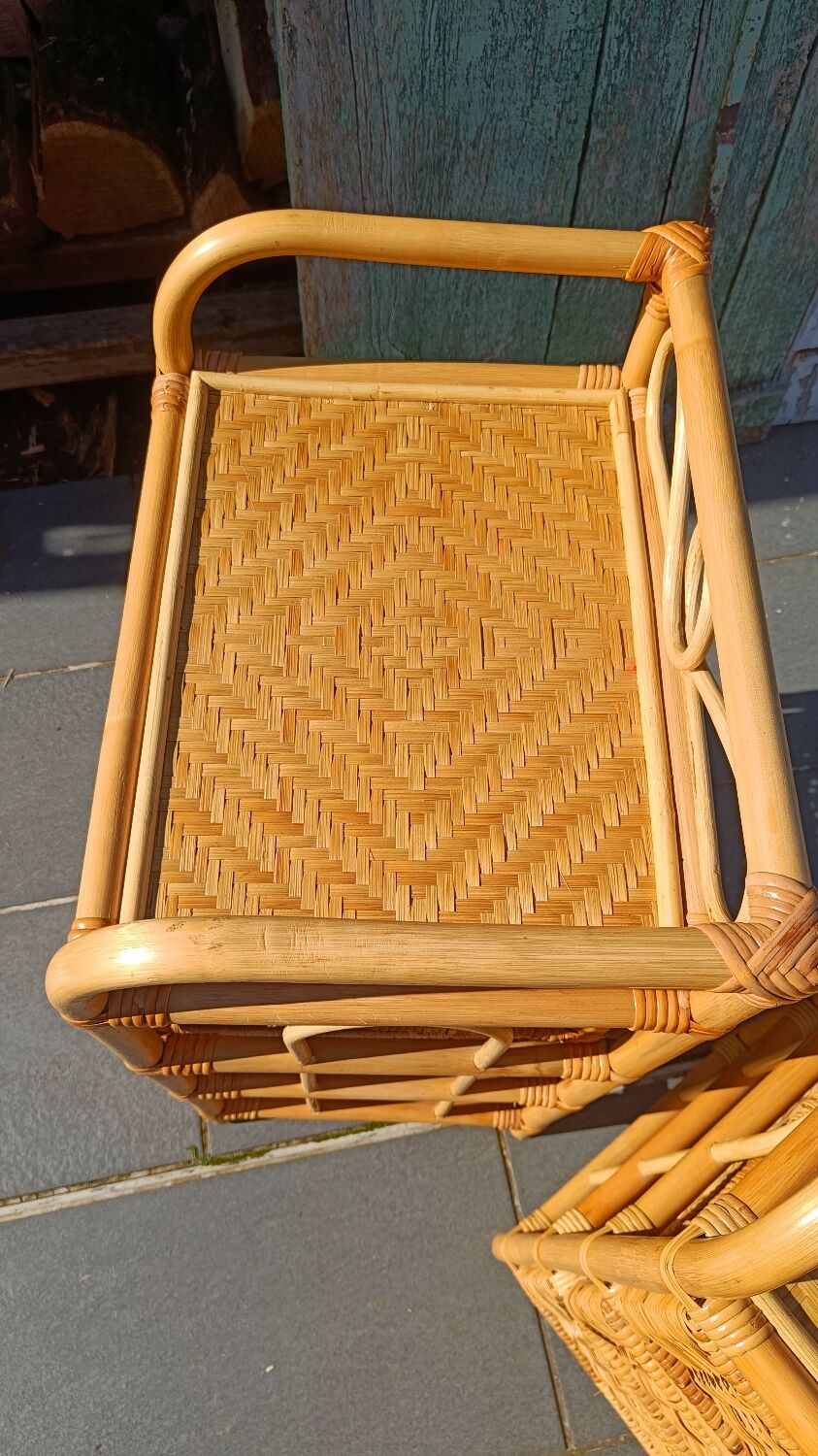 Pair of 1970s rattan bedside tables