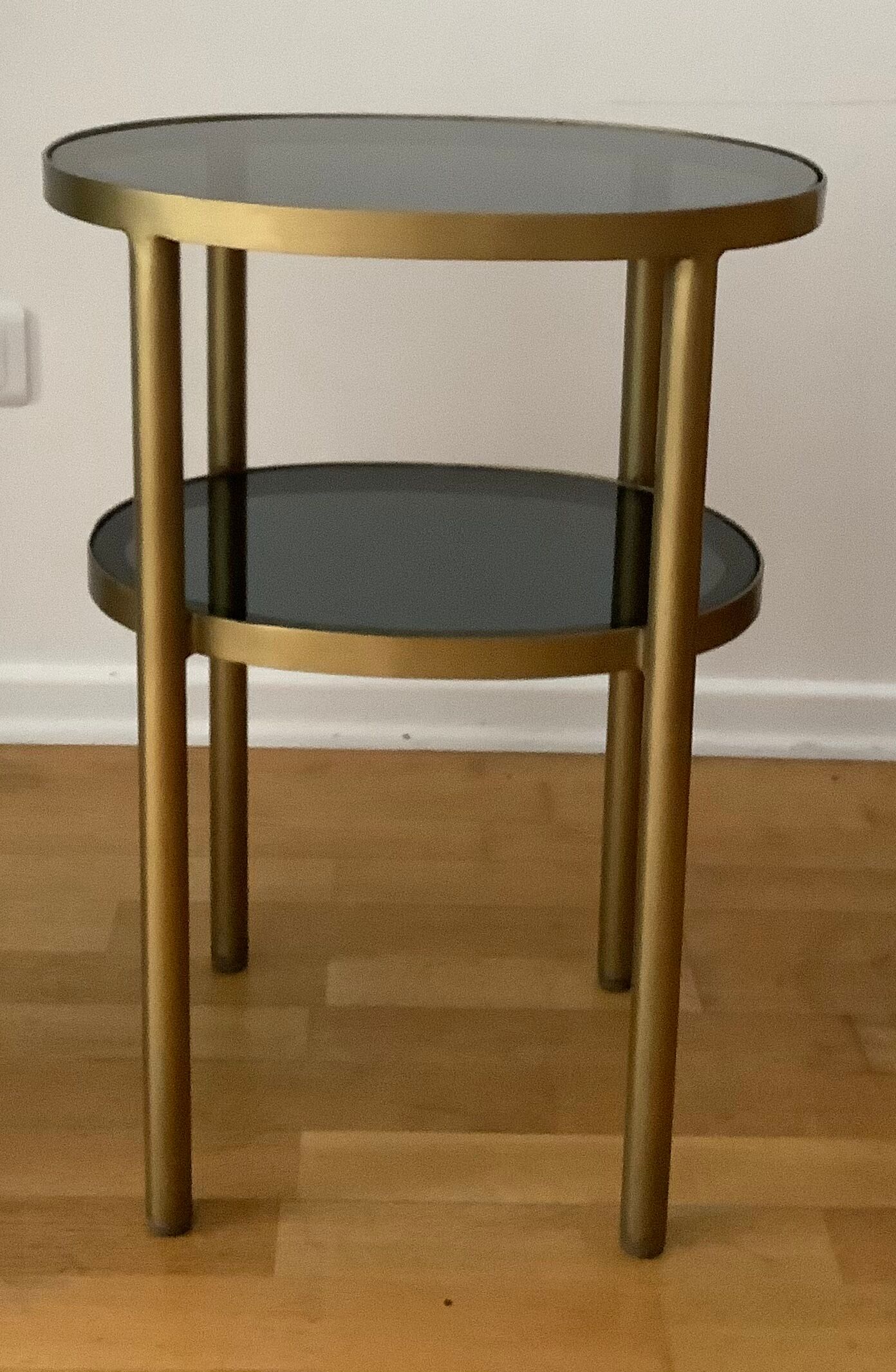 Brass side table and smoked glass
