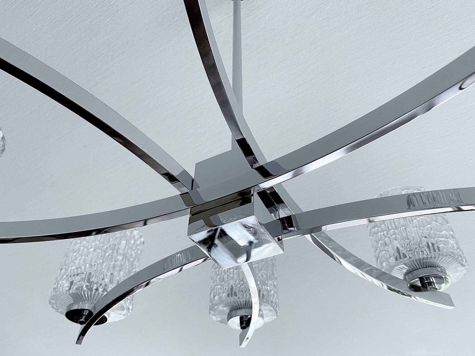Large Vintage Architectonic  Chrome Glass Pendant Light