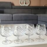 Lot of 6 x Cognac/Brandy glasses. Cut Bohemian crystal. Boho chic.