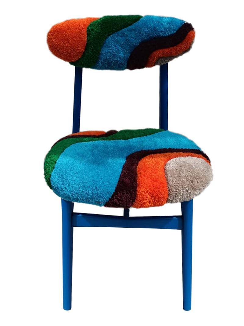 Mid-century Buttoned Chair Handmade, Dark Wood, Rajmund Halas, Poland, 1960s