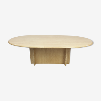 Table basse italienne ovale de travertin du milieu du siècle, années 80