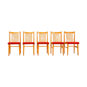Lot de 5 chaises bois - tissu rouge