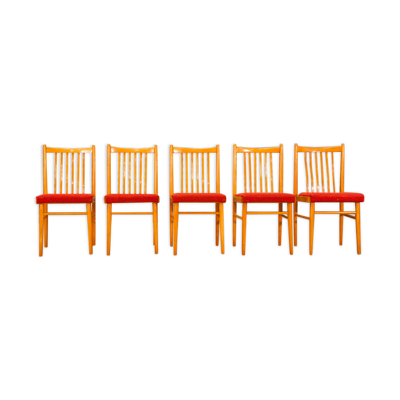 Lot de 5 chaises bois et tissu rouge