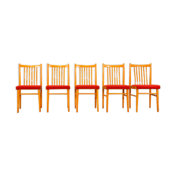 Lot de 5 chaises bois et tissu rouge