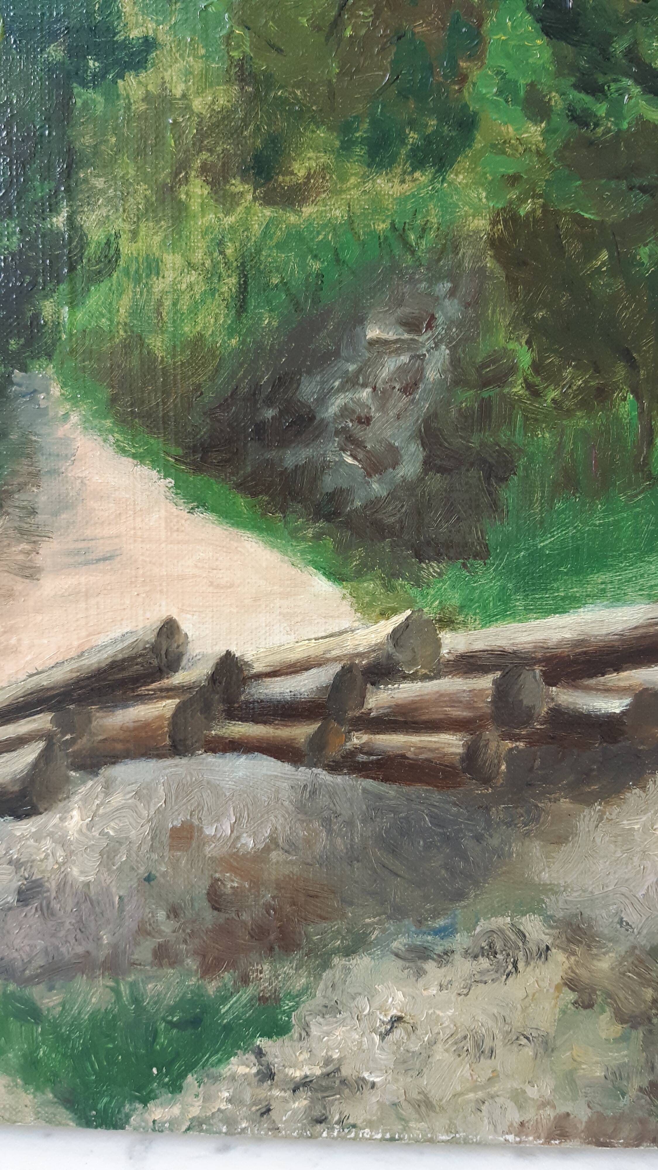 Tableau huile sur toile paysage forêt signé années 30