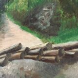 Oil painting on canvas forest landscape signed 30s