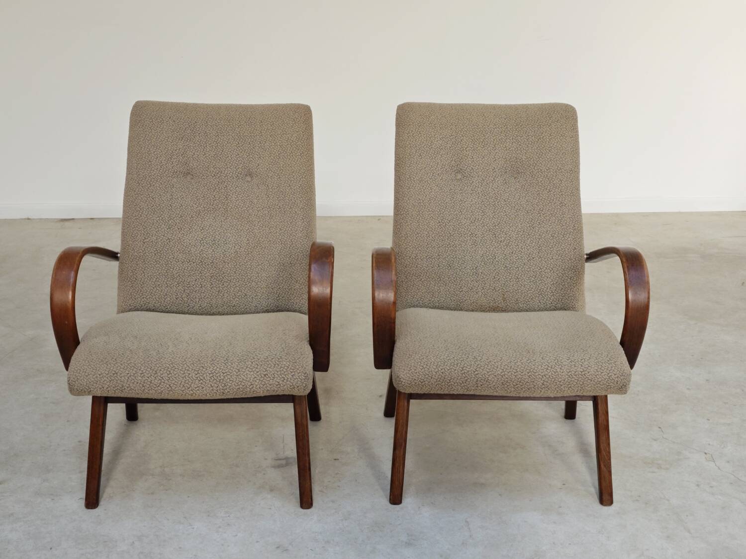 Pair of grey mottled armchairs by Jaroslav Smidek for TON Bystrice