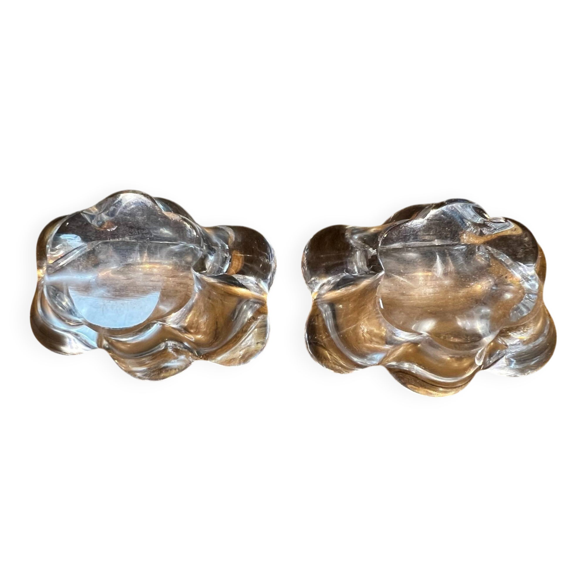 2 crystal salt cellars signed Daum, vintage 1960s.