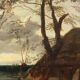 Peinture ancienne scène champêtre, huile sur toile, Europe du Nord '800