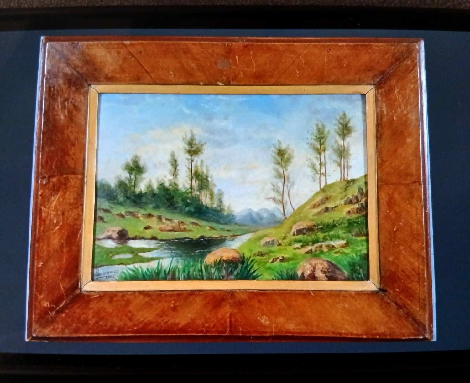 Antique Painting "Riverside" - Oil on Canvas, 1900, Framed - Ca