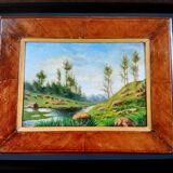 Antique Painting "Riverside" - Oil on Canvas, 1900, Framed - Ca