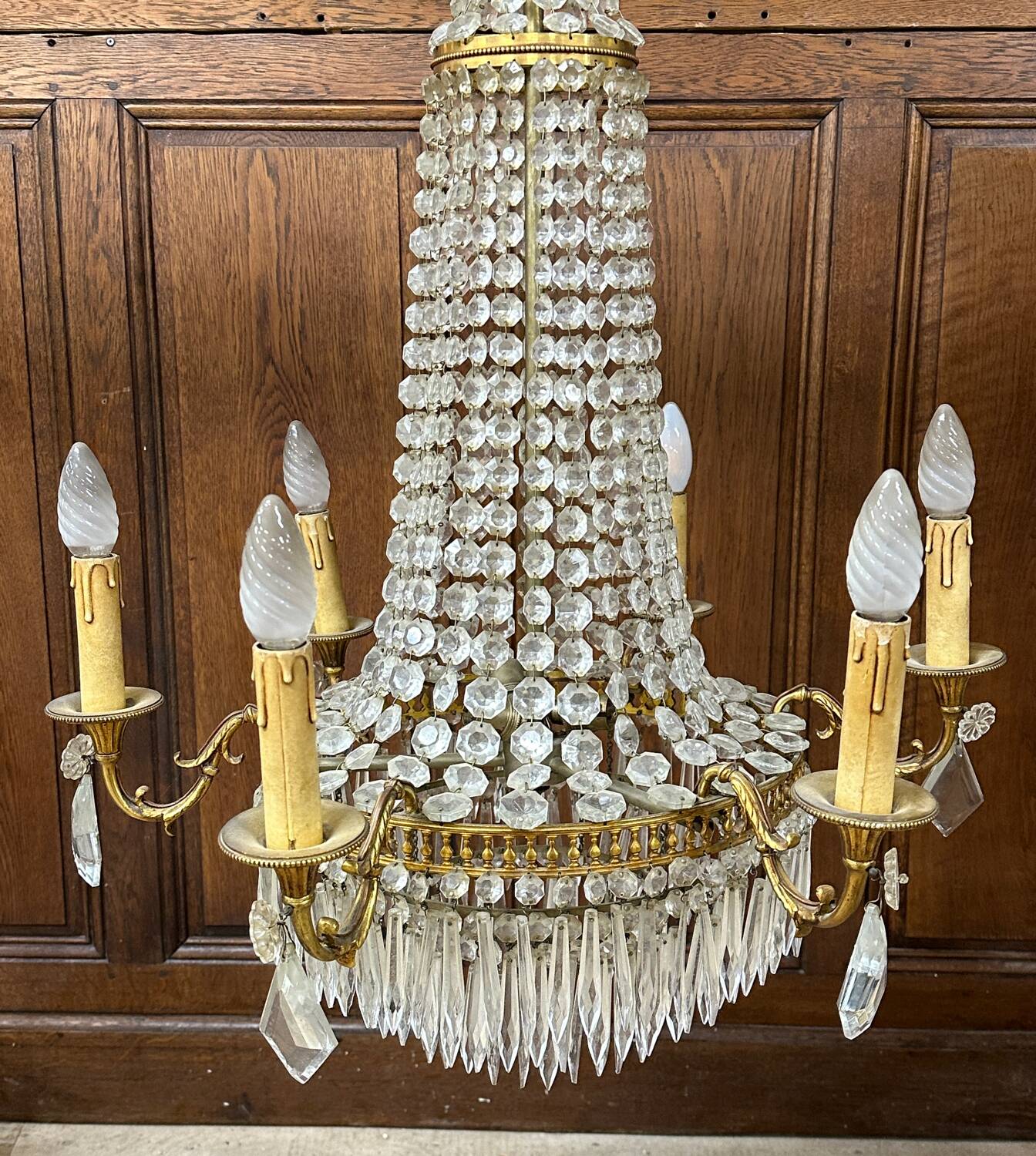 Louis XVI style hot air balloon chandelier with tassels