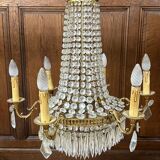 Lustre à pampilles de forme montgolfière, style Louis XVI