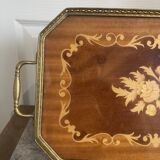 Vintage Italian Sorrento Wood Marquetry Brass Serving Tray 36