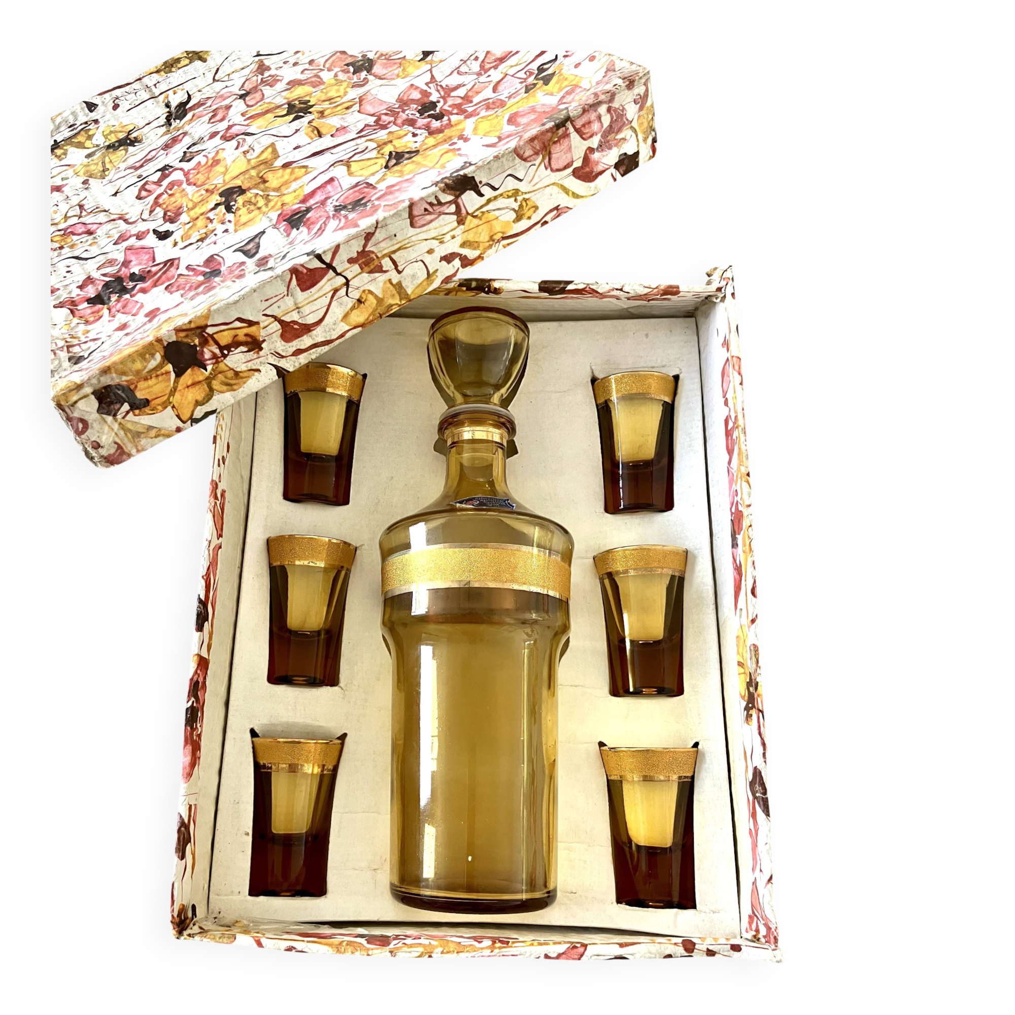 Italian liqueur service in amber and gold glass