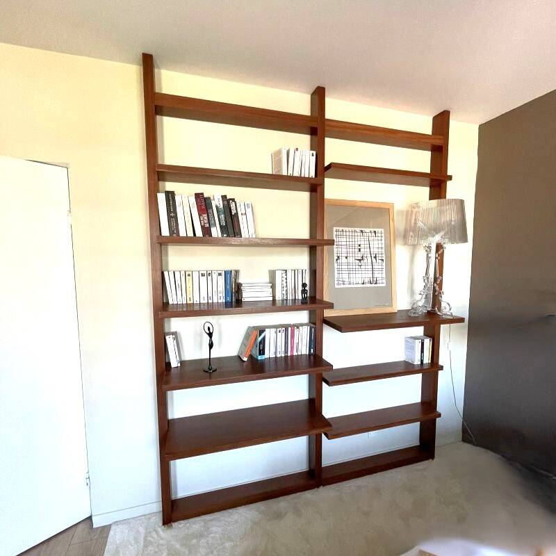 70s teak wall bookcase, minimalist design, 2.5m x 2m