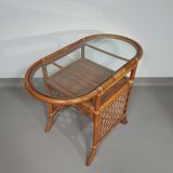 Rattan / bamboo balcony side table / chairs set 1970s