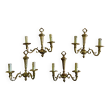 4 Large double-armed gilded bronze wall lights