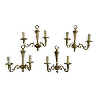 4 appliques double bras en bronze doré