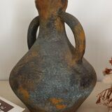 Vintage textured ceramic handle vase