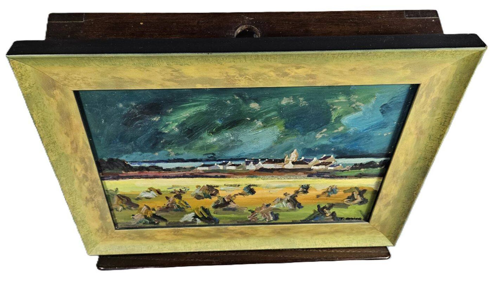 T. brice - oil on panel "breton landscape under a stormy sky" 19th century
