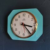 Vintage formica clock rectangular silent wall pendulum "Romatic turquoise blue"