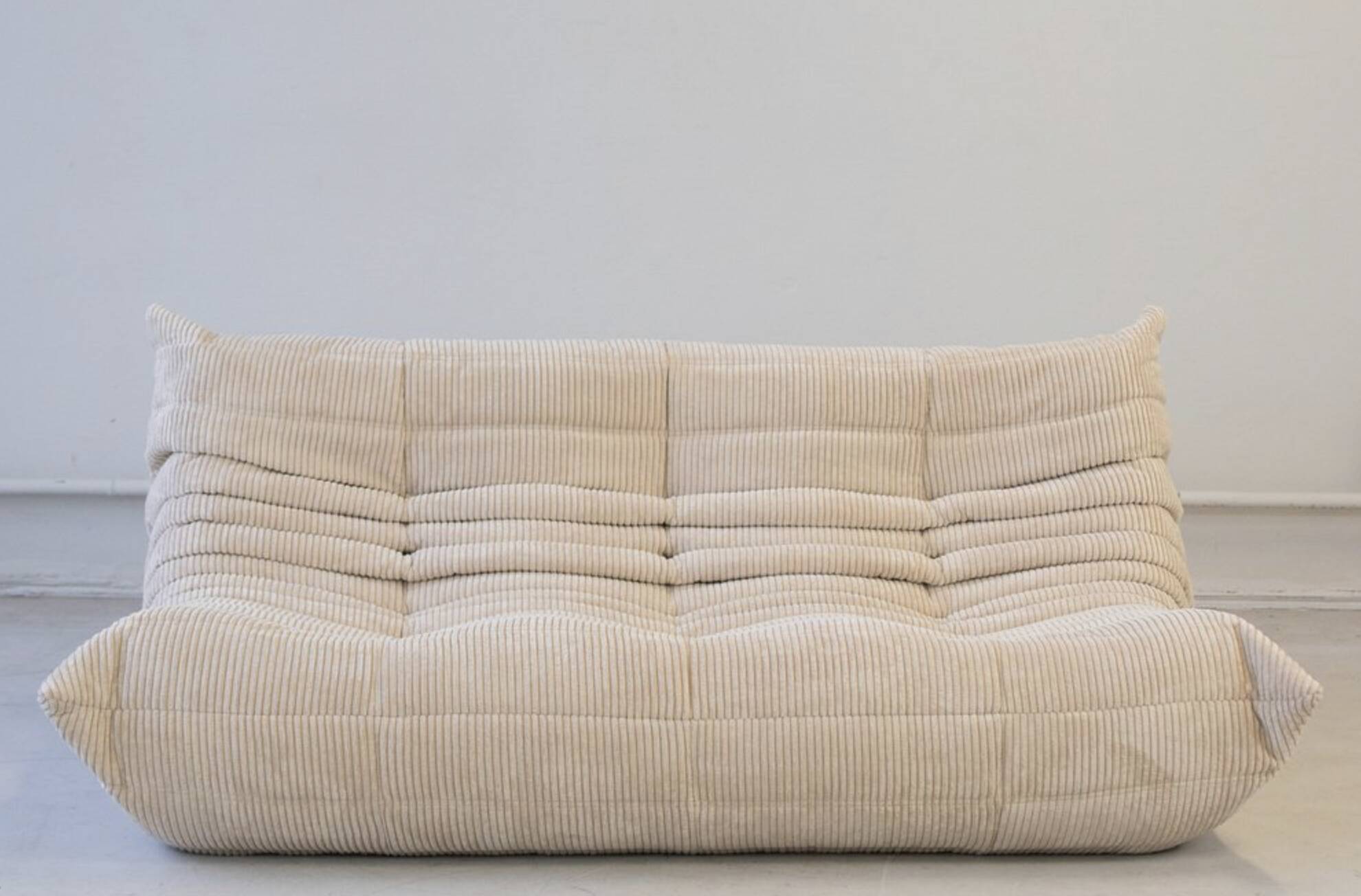 Togo sofa set in beige corduroy, model designed by Michel Ducaroy 1973