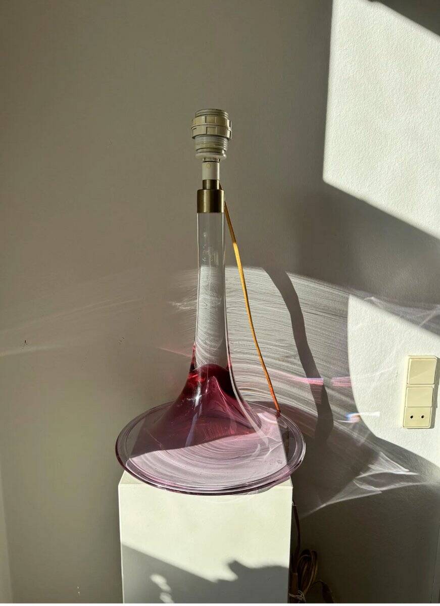 Large Danish Fanfare Lamp in Pink Glass by Holmegaard for Royal Copenhagen, 1980s