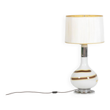 Lampe en verre blanc à décor d’une spirale marron et jaune, années 1970