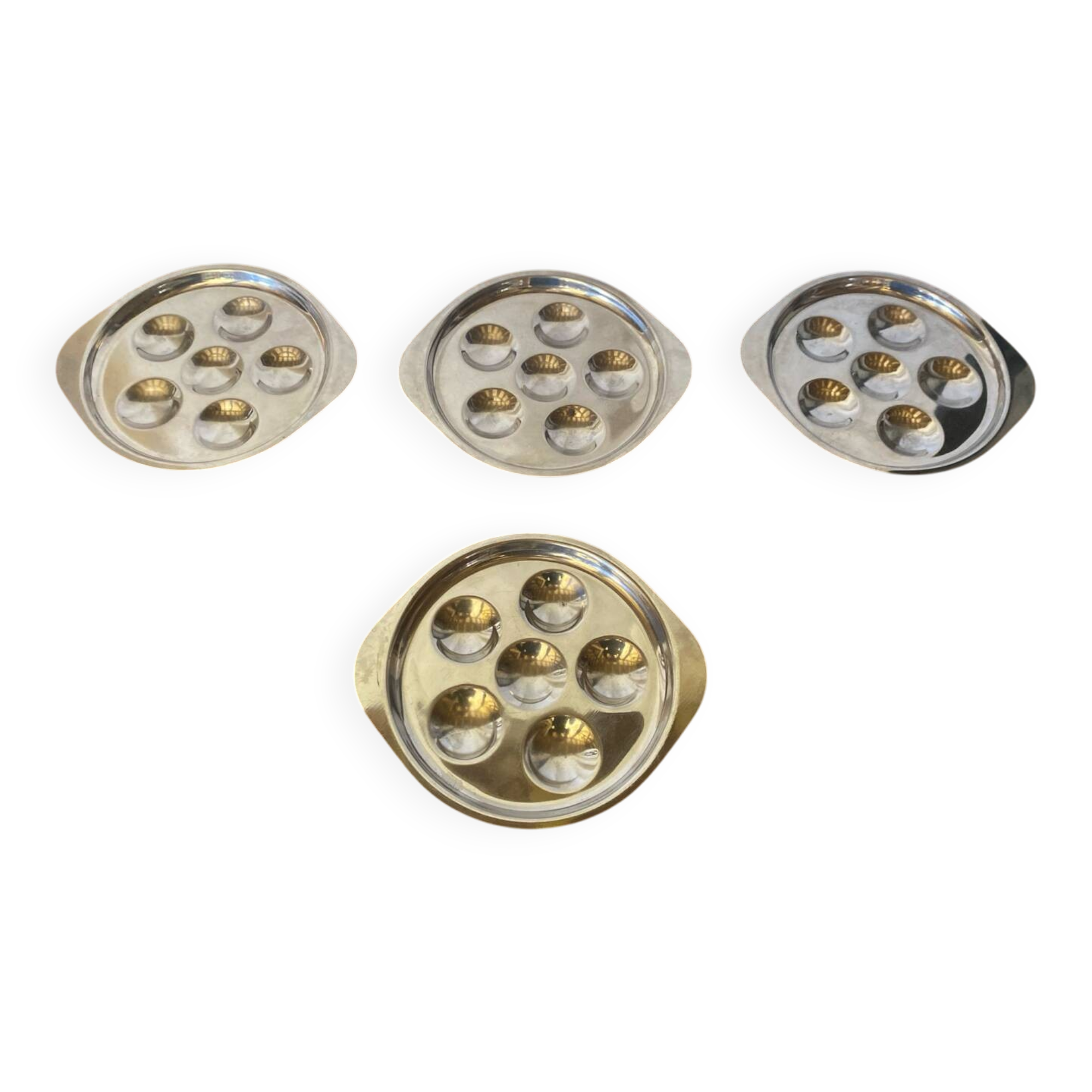 Set of 4 Snail Plates GUY DEGRENNE Stainless Steel Made in France Servic