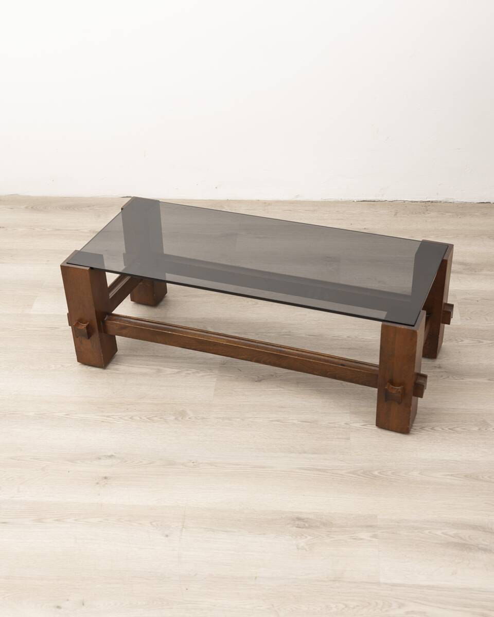 Vintage table 60s wood and glass design fontana arte