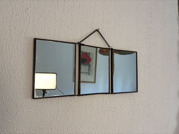 Miroir vintage 1930 triptyque barbier coiffeur danseuse jeune femme - 19 x