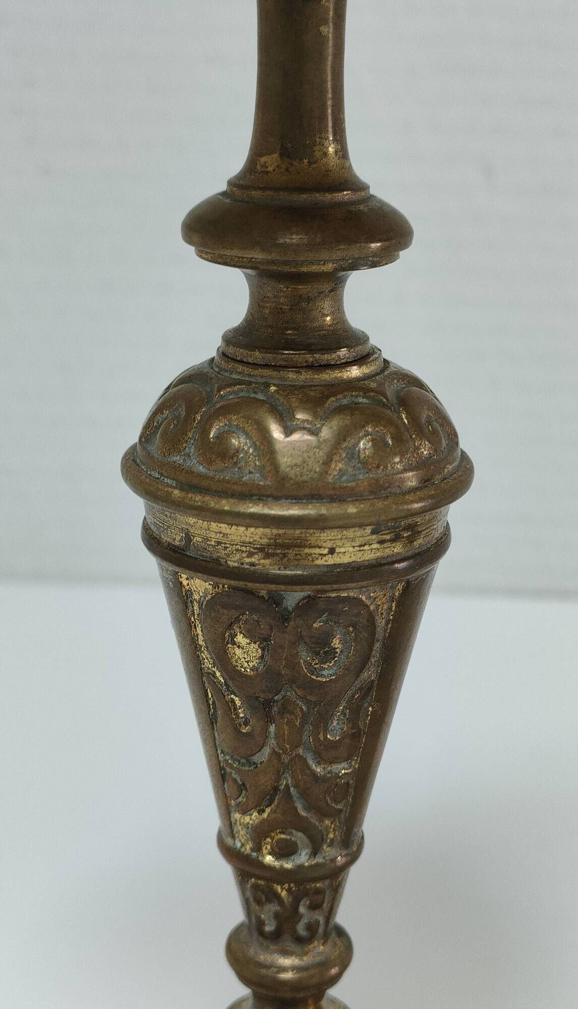 Pair of candle holders patinated bronze floral decoration early twentieth century