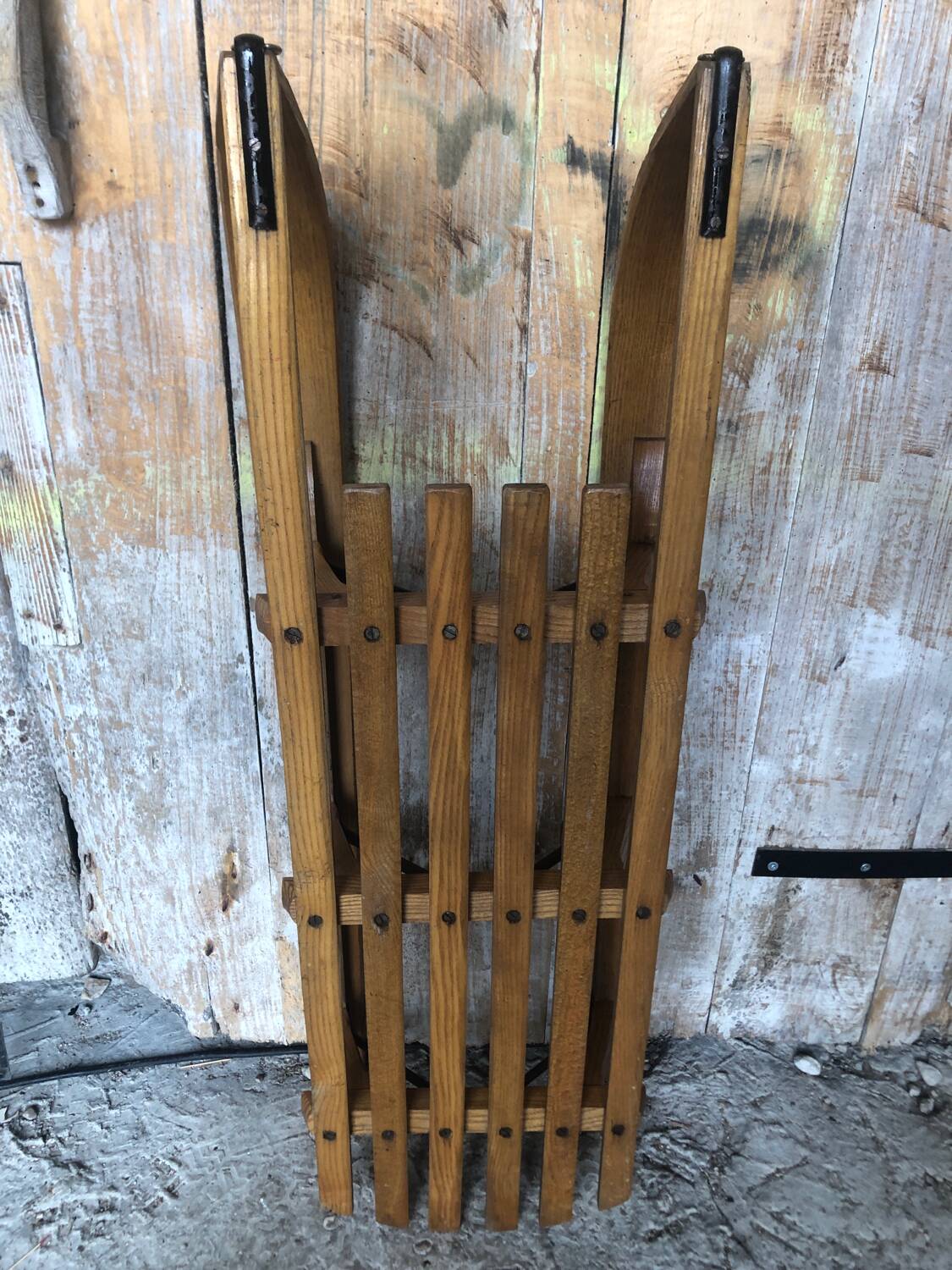 Ancienne luge en bois & lames metal vintage #a355