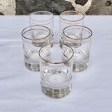Set of 5 whisky glasses with golden edging, 1930s