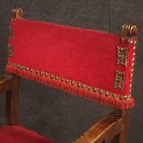 Antique Italian Walnut Armchair With Red Fabric From 19th Century