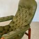 Vintage Swedish mid-century olive green leather lounge chair by Gote Møbler – 1970s